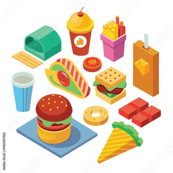 Obraz Colorful Isometric Fast Food Illustration