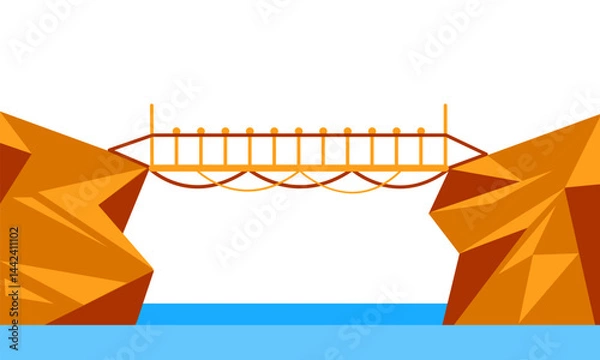 Fototapeta Rope bridge connecting two cliffs over water in polygonal style