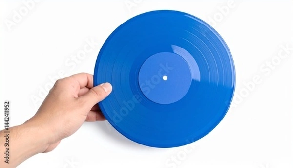 Fototapeta a hand holding a blue vinyl record, capturing the essence of classic music and artistic expression