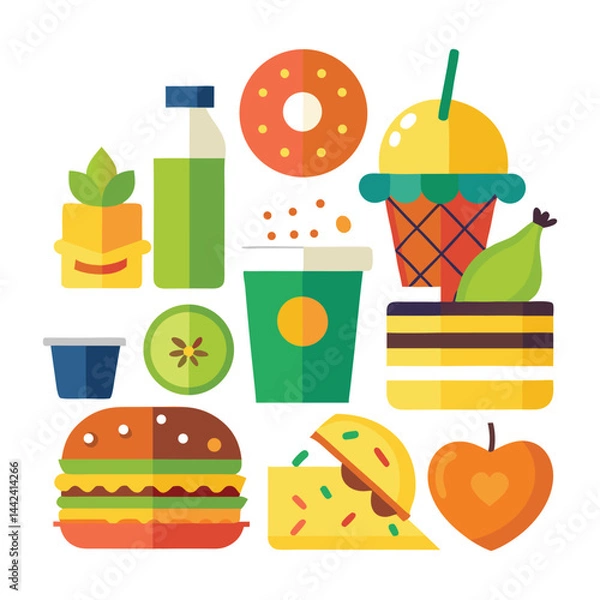 Obraz Flat Design Icons of Various Food Items for Cafe or Restaurant