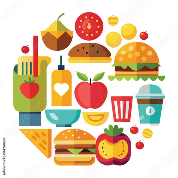 Obraz Flat Design Icons of Various Food Items for Cafe or Restaurant