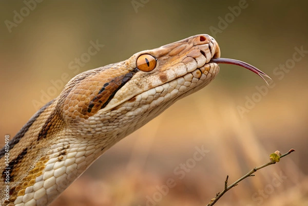 Obraz Close-Up of a Python Snake with Tongue Out in Natural Habitat

