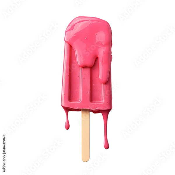 Fototapeta A realistic advertising shot of an ice cream popsicle melting on the stick, dripping down its side and covering it