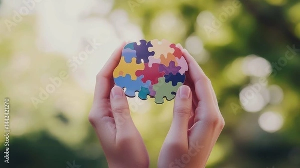 Obraz Puzzle in hands, represents autism awareness, support and understandin