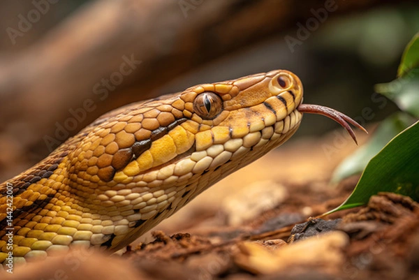 Obraz Close-Up Image of Yellow Python Snake in Natural Habitat
