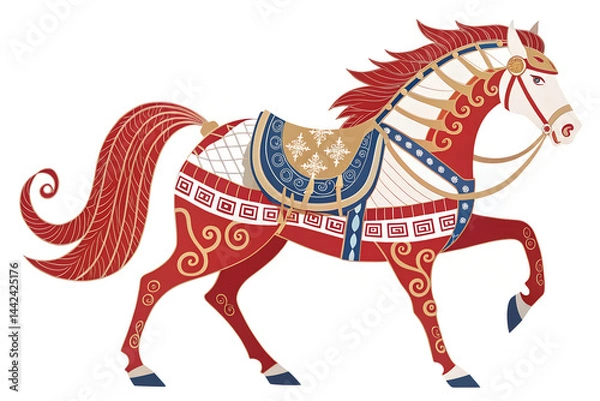 Obraz Decorative Red Horse Illustration with Traditional Ornamental Design
