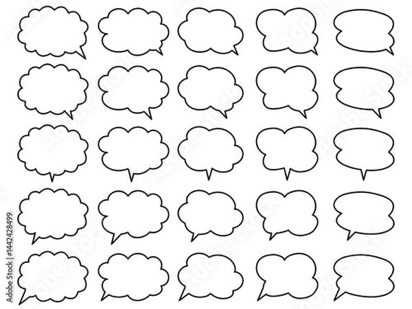 Fototapeta もくもくフキダシ。黒い輪郭のみ。ベタ背景透過