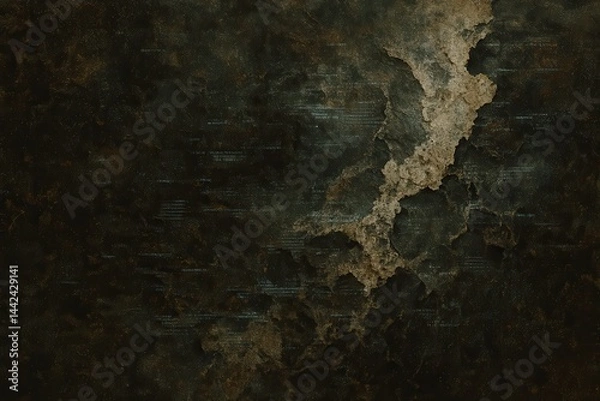 Fototapeta Dark grunge textured background with digital code elements, abstract futuristic technology concept