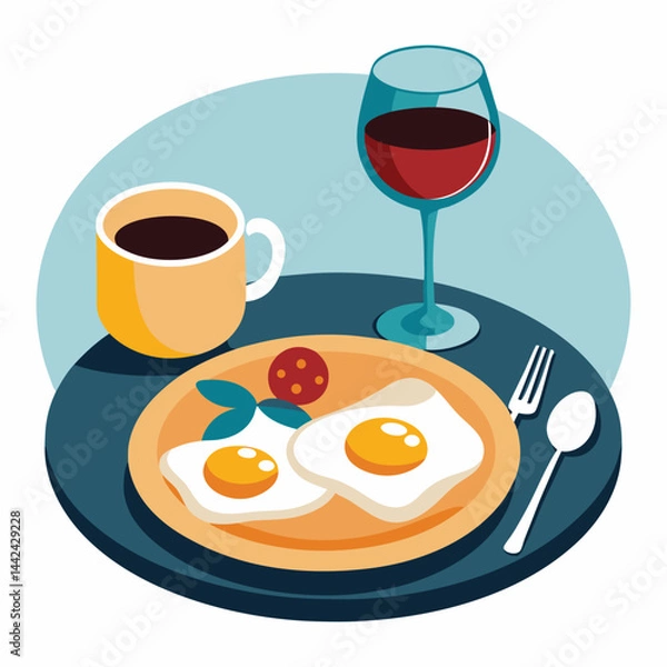 Obraz Stylish Breakfast with Wine and Coffee at a Cafe