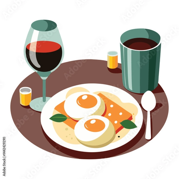 Obraz Stylish Breakfast with Wine and Coffee at a Cafe