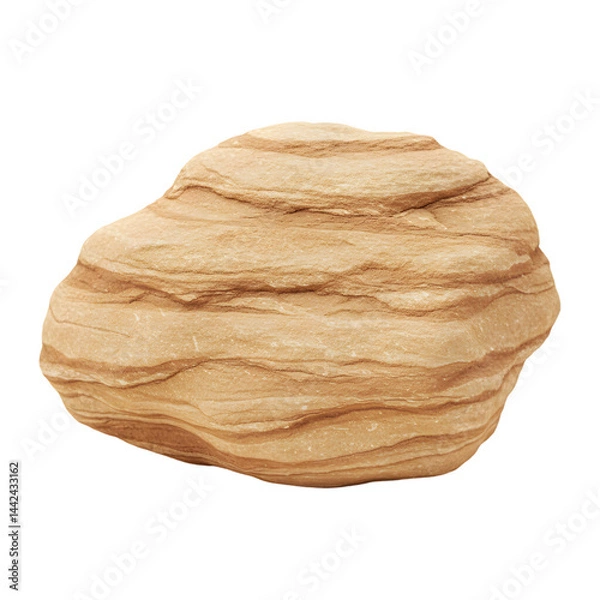 Fototapeta Striped Beige Stone Isolated on Transparent Background, 3D Render of a Smooth Rock with Layered Texture for Design Elements.