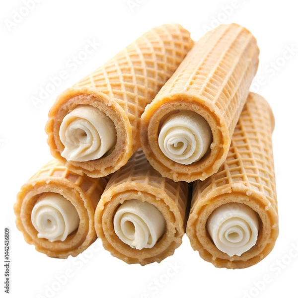 Fototapeta Creamy wafer roll sticks isolated on transparent background