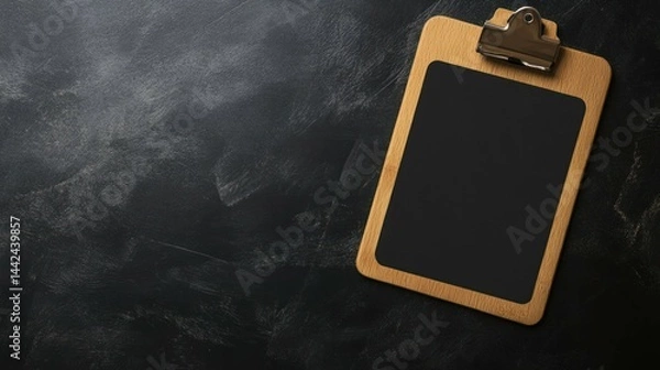 Fototapeta Blank clipboard on dark texture background, add your design now