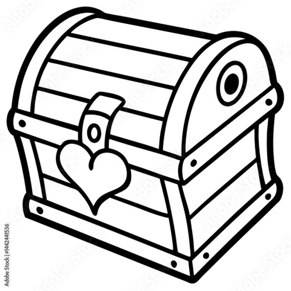 Fototapeta Valentine’s-themed treasure chest line art vector