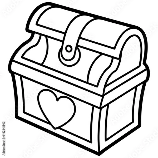Fototapeta Valentine’s-themed treasure chest line art vector