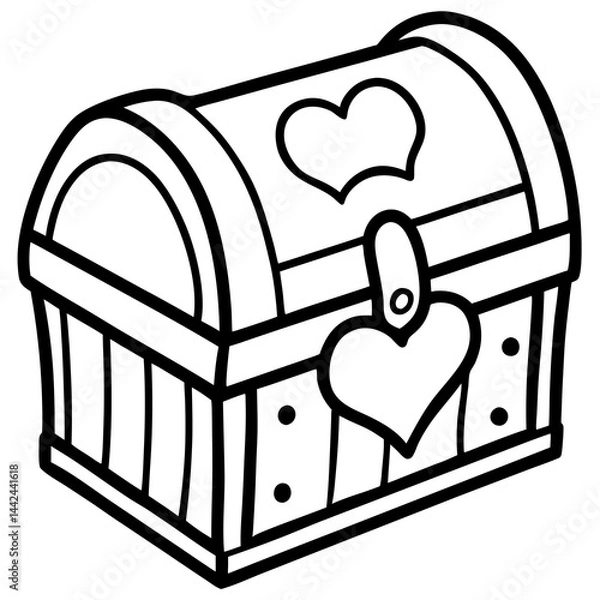 Fototapeta Valentine’s-themed treasure chest line art vector