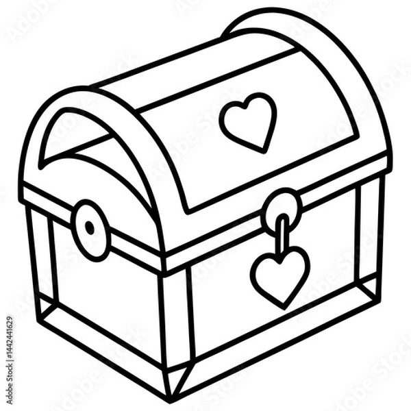 Fototapeta Valentine’s-themed treasure chest line art vector