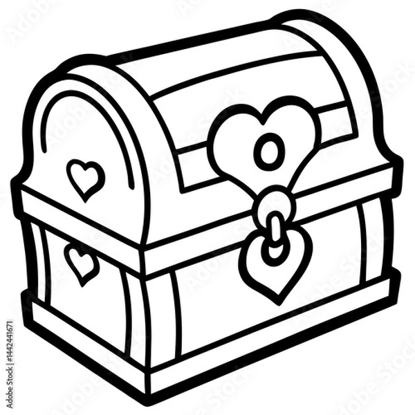 Fototapeta Valentine’s-themed treasure chest line art vector