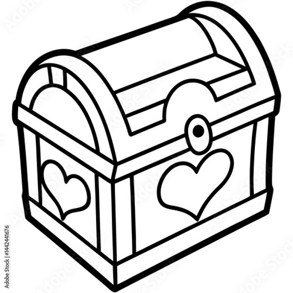 Fototapeta Valentine’s-themed treasure chest line art vector