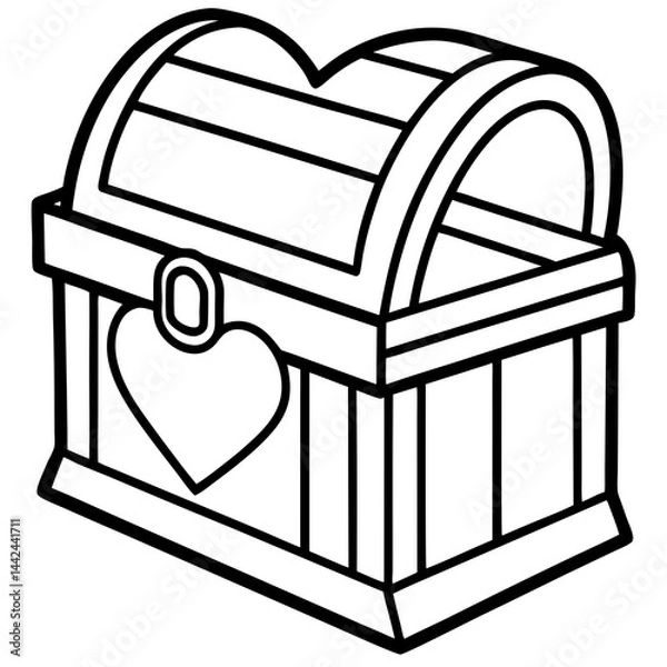 Fototapeta Valentine’s-themed treasure chest line art vector