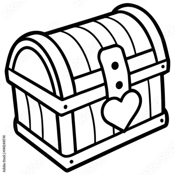 Fototapeta Valentine’s-themed treasure chest line art vector