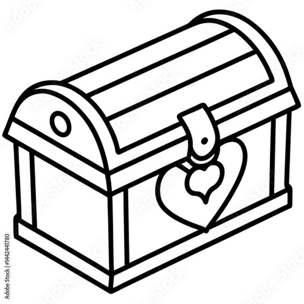 Fototapeta Valentine’s-themed treasure chest line art vector