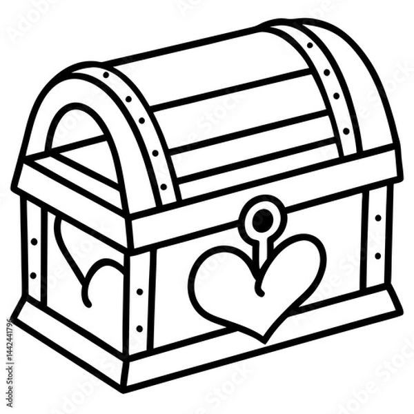 Fototapeta Valentine’s-themed treasure chest line art vector