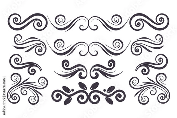 Fototapeta Swirl and Spiral Vector Silhouette Set. Decorative Elements Perfect for Invitations, Logos, Tattoos, and Art Projects, Stylish Touch for Graphic Design