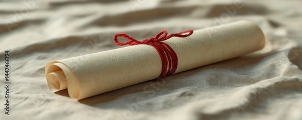Fototapeta Rolled-up parchment tied with red string