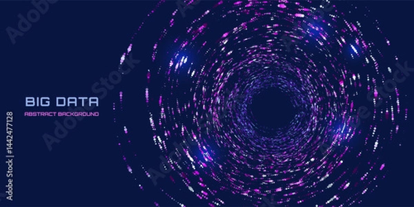 Fototapeta Radial technology background of dot in circular lines. Abstract tunnel of particles. Big data concept for computing, transmission and network.
