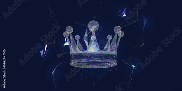 Fototapeta Abstract crown from dots with poligonal grid. Concept power in futuristic style on blue.