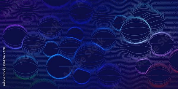 Fototapeta Abstract background array color lines with  bubbles deformation on blue. Vector illustration.