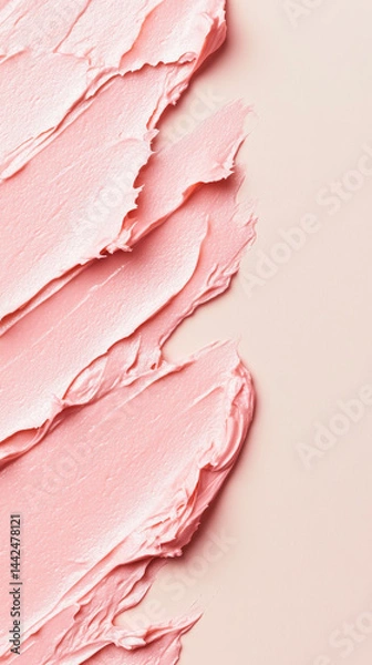 Obraz Close-up of smooth pink cosmetic cream or makeup foundation smeared on a soft beige background. Generative AI