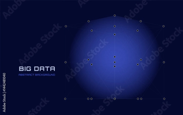 Fototapeta Abstract 3D grid cube. From dots and lines on blue. Primitive object. 3D technology design. Futuristic wireframe structure for technology or science concepts. Vector Illustration.