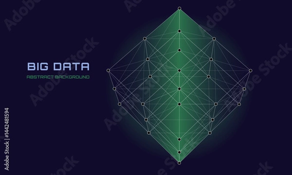 Fototapeta Abstract 3D grid cube. From dots and lines on blue. Primitive object. Futuristic wireframe structure for technology or science concepts. 3D technology design.