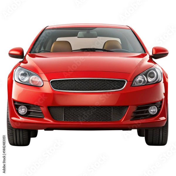 Fototapeta red car isolated on transparent white background, clipping path