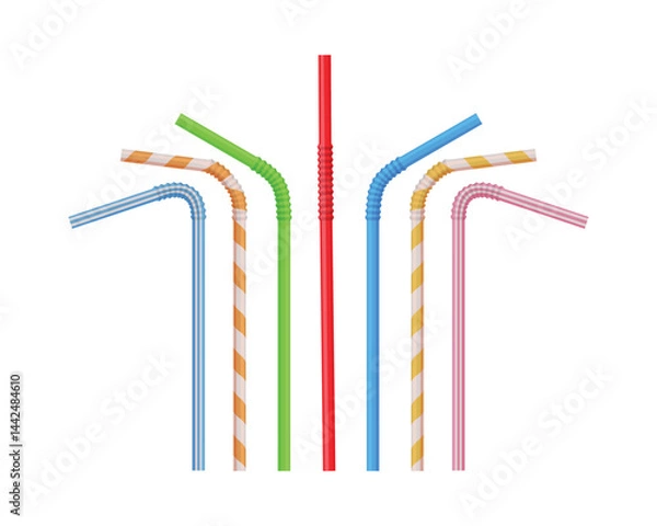 Obraz Cocktail straws. Cocktail straws of different colors and shapes in cartoon style. Colored cocktail straws. Vector illustration