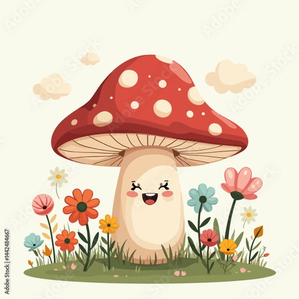 Obraz Smiling Mushroom with Nature Background