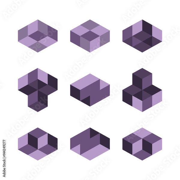 Fototapeta Cube logo concept, vector illustration. Flat design style. Cube construction. Sign pattern. Graphic design. Fashion background abstract texture. Template for print, textile, wrapping.