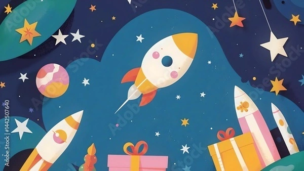 Fototapeta seamless pattern with rocket and stars