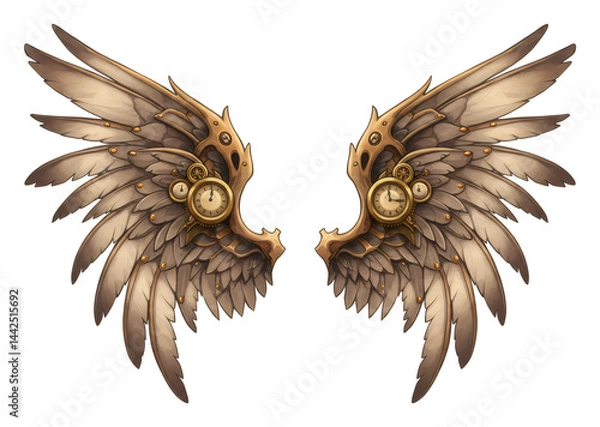 Fototapeta 時計仕掛け羽根 繊細な羽と歯車 幻想的デザイン