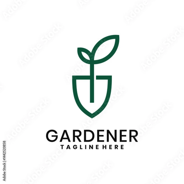 Obraz Minimalist gardener logo with leaf and shovel symbol