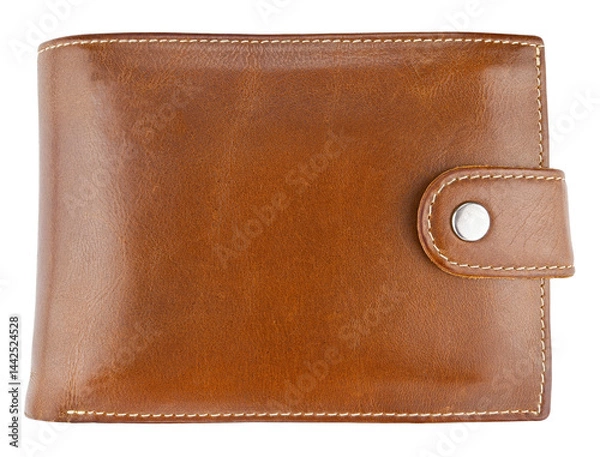 Obraz Brown men's leather wallet isolated on a transparent background. Completely in focus. Full depth of field. PNG.