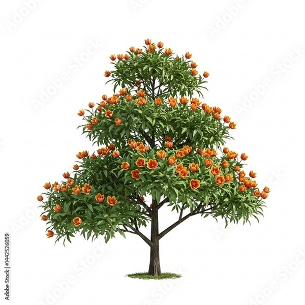 Fototapeta Flowering tulip tree isolated on a white background
