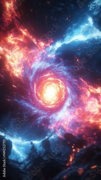Fototapeta A vibrant cosmic swirl depicting a galaxy with bright colors and dynamic energy.