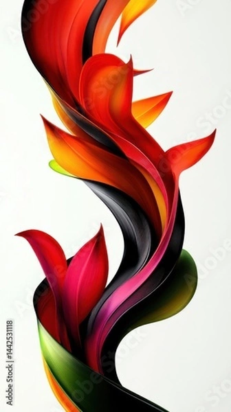 Fototapeta A vibrant abstract design featuring flowing shapes in red, green, and black hues.