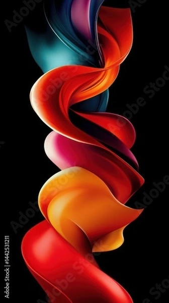 Fototapeta A vibrant swirl of colorful shapes on a black background, creating a dynamic visual effect.
