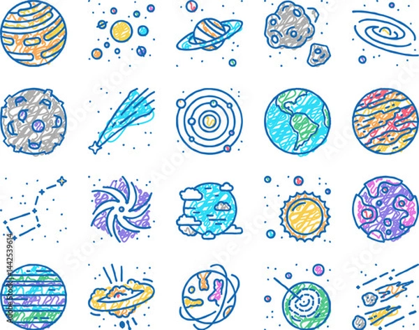 Fototapeta Galaxy System Space set Icons hand drawn