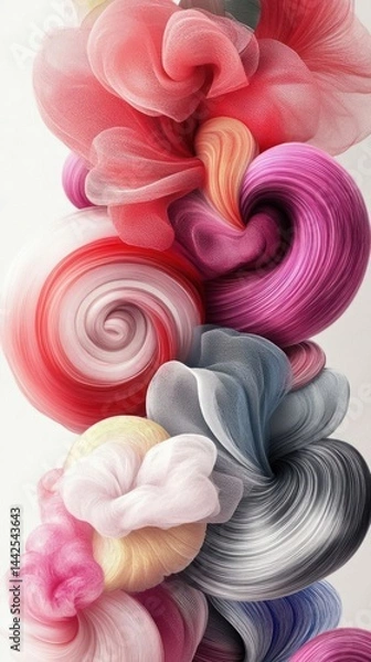 Fototapeta A vibrant composition of swirling, colorful forms resembling abstract fabric or smoke.