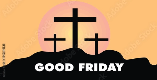Fototapeta The gold crucifix of Christ, a holy icon and religious symbol of faith, stands against the light sky, representing Christian spirituality and hope